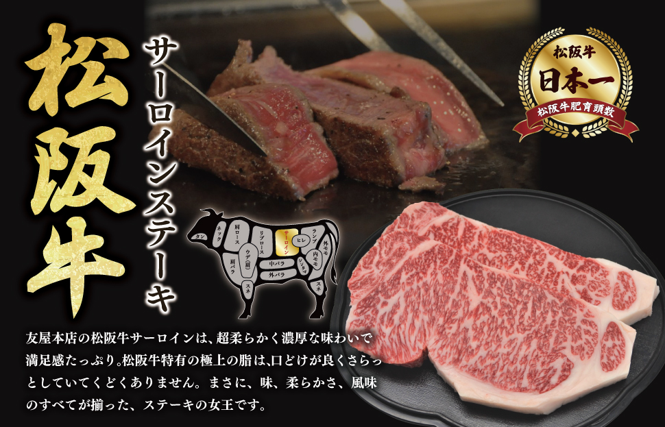松阪牛 サーロイン ステーキ 400g （200g×2枚） 友屋本店 極上の柔らかさ 化粧箱入り 柔らかい 霜降り ブランド牛 国産 冷凍 ロース ビフテキ 松坂牛 松阪肉 和牛 牛肉 三重県 A4 A5 特産松阪牛 NT1