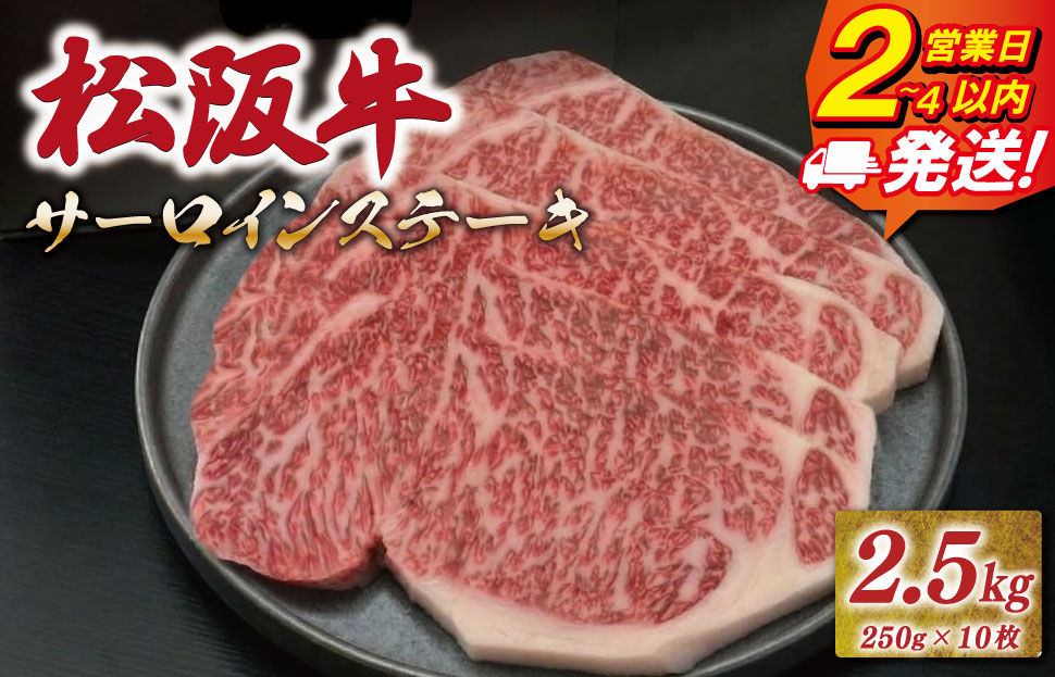 松阪牛 サーロイン ステーキ 2.5kg （250g×10枚） 友屋本店 極上の柔らかさ 化粧箱入り 柔らかい 霜降り ブランド牛 国産 冷凍 ロース ビフテキ 松坂牛 松阪肉 和牛 牛肉 三重県 A4 A5 特産松阪牛 NT17