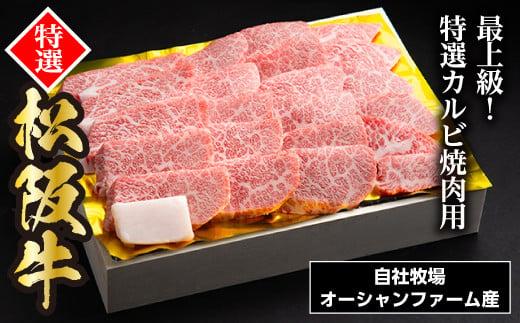 松阪牛焼肉（特選カルビ）500g／ 松阪牛 冷凍 ギフト箱包装 瀬古食品 JGAP認定 松阪肉 名産 お取り寄せ 牛肉 お肉 肉 和牛 黒毛和牛 国産 国産牛 ブランド牛 三角バラ 希少部位 焼肉 焼肉用 ギフト 贈答 産地直送 松阪 牛 特選 カルビ 三重県 大台町 (0035)