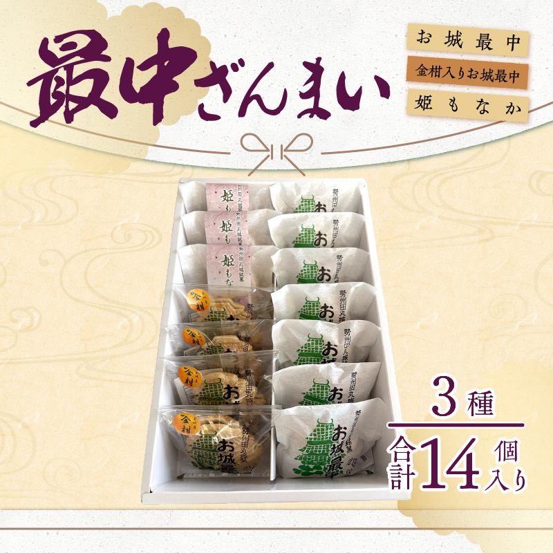 最中ざんまい14個入り(お城最中7個・姫最中3個・金柑入りお城最中4個）