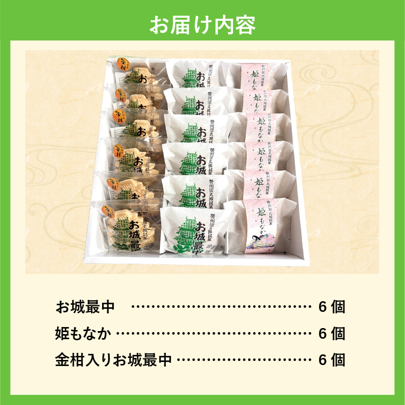 最中ざんまい18個入り(お城最中・姫最中・金柑入りお城最中）各6個