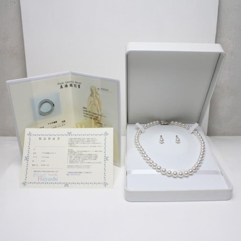 大粒8.5-9ミリ　アコヤ真珠　ネックレス＆イヤリングセット／パール　真珠　南伊勢町　パールハヤシ　三重県　伊勢志摩