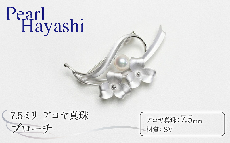 真珠 ブローチ 7.5mm SV シルバー アコヤ真珠 アクセサリー ファッション ジュエリー akoya パール フォーマル カジュアル プレゼント ギフト 贈り物 贈答品 お祝い 誕生日 記念日 冠婚葬祭 慶事 弔事 結婚式 卒業式 入学式 国産 三重県 伊勢 志摩 南伊勢町 / パールハヤシ SV アコヤ真珠 7.5ミリ ブローチ （No30887）