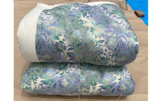 極上純綿　もめん布団　掛敷セット　(みやび柄・青)【CW101W】