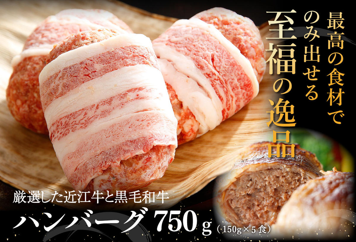 【カネ吉山本】特選黒毛和牛／近江牛 プレミアムハンバーグ 5個箱入【750ｇ（約150ｇ×5個）】【Y095W】