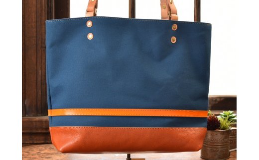 ハンドメイド　八幡帆布鞄トートバッグ・名入れ可能　Lサイズ　琵琶湖ブルー【CC02W】