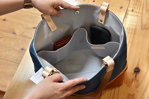 ハンドメイド　八幡帆布鞄トートバッグ・名入れ可能　Lサイズ　琵琶湖ブルー【CC02W】