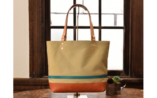 ハンドメイド　八幡帆布鞄トートバッグ・名入れ可能　Lサイズ　ライトブラウン【CC03W】