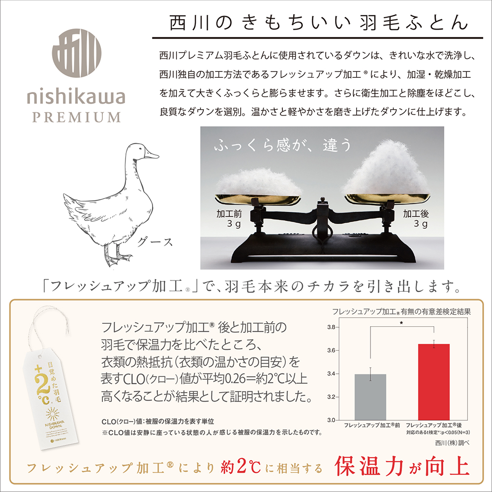 【nishikawa/西川】羽毛肌掛けふとん(増量タイプ)/ポーランドホワイトグース95％【P316W】