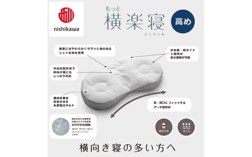 【 nishikawa/西川 】New 医師がすすめる健康枕 もっと横楽寝 ピローケース 付き 高め グレー 【P344W】 枕 枕 枕 枕 枕 まくら まくら