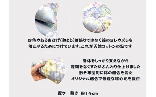 ワタセ工場製造　極上もめん綿入り敷き布団　オルレアン柄　1枚　(ブルー)【CW132W】