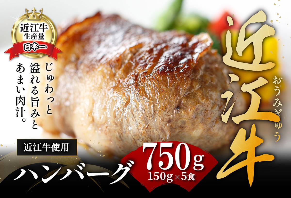 【カネ吉山本】特選黒毛和牛／近江牛 プレミアムハンバーグ 5個箱入【750ｇ（約150ｇ×5個）】【Y095W】