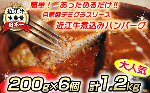 【年内発送】近江牛煮込みハンバーグ　自家製デミグラスソース　【1200g（200ｇ×6個）】【DI01W】