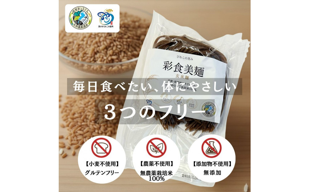 無農薬・グルテンフリー 滋賀県野洲市産 玄米麺 7食セット 100g×7袋