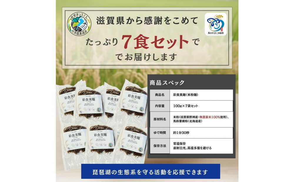 無農薬・グルテンフリー 滋賀県野洲市産 玄米麺 7食セット 100g×7袋