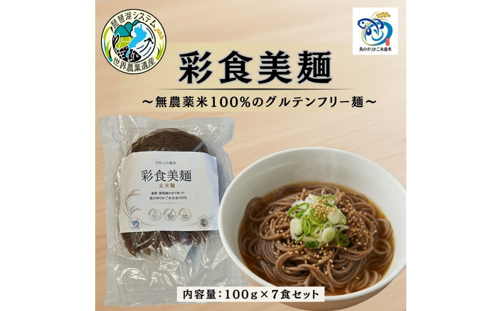 無農薬・グルテンフリー 滋賀県野洲市産 玄米麺 7食セット 100g×7袋