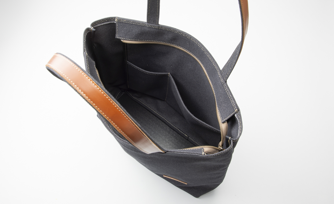 【J-250】ｋｉｉ工房　帆布かばん　ダブルハンドトート ＬＬサイズ 先染め黒【高島屋選定品】