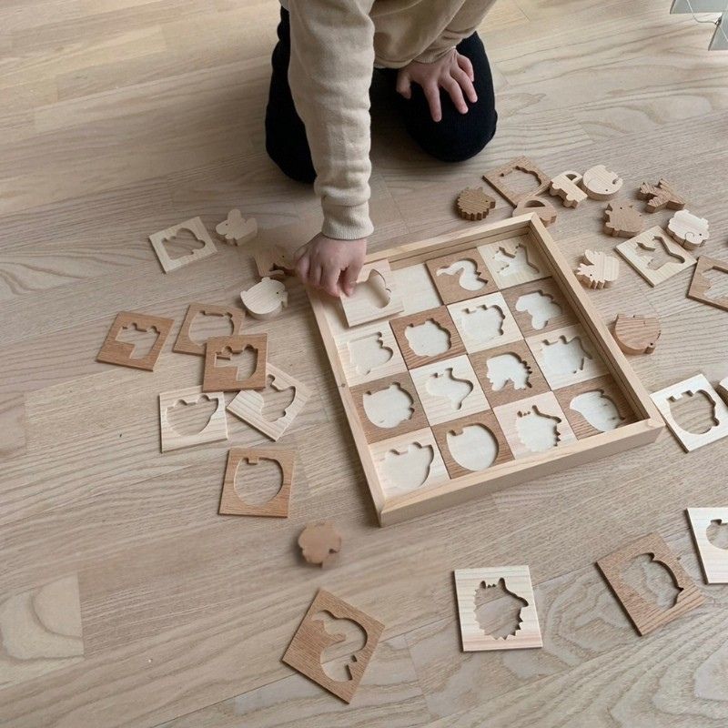 国産ヒノキとケヤキの木製パズル（小）　パズル 手作り おもちゃ 知育 玩具 無垢 ひのき けやき ヒノキ ケヤキ 木製 国産 日本製 子供 プレゼント ギフト 滋賀県 米原市