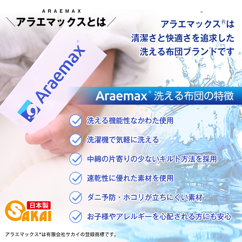 アラエマックス　ダクロン洗える敷布団　セミダブル(araeru-0031)