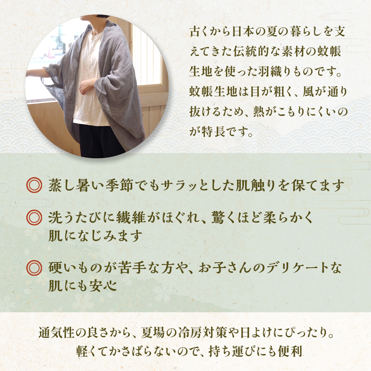 二重蚊帳羽織りもの　ネイビー　CX02