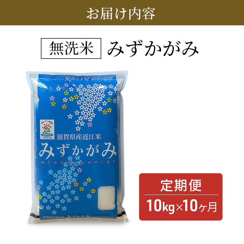 特A受賞歴 定期便 10kg 10ヶ月 みずかがみ BG無洗米 令和7年産 無洗米 米 近江米 ミズカガミ 時短 定期 10回