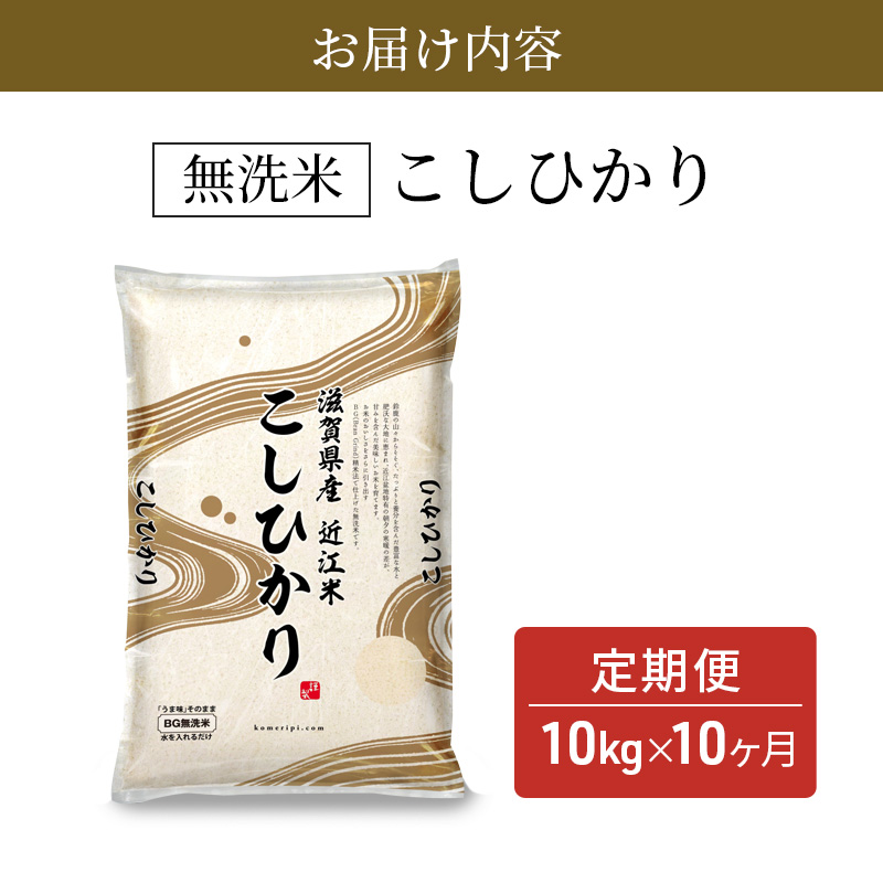 特A受賞歴 定期便 10kg 10ヶ月 コシヒカリ BG無洗米 令和7年産 無洗米 米 近江米 こしひかり 時短 定期 10回