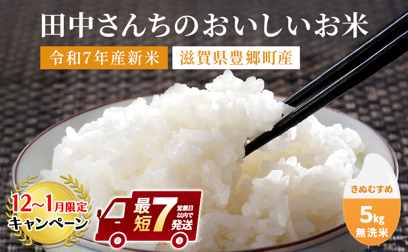 【12月～1月までの限定寄附額】 【最短７営業日以内で発送】田中さんちのおいしいお米　きぬむすめ5kg（無洗米）　令和7年産 スピード配送 CP1201
