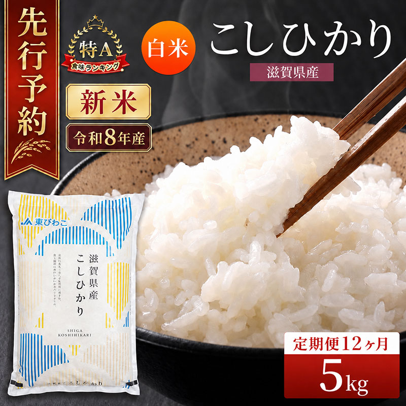 【令和8年産】 先行予約 新米 こしひかり 5kg 12回定期便 令和8年産 定期便 米 精米 こめ コメ お米 ご飯 米 コシヒカリ 米定期便 12か月定期便 12ヶ月定期便 12回 12ヶ月 12か月 滋賀県 豊郷 豊郷町