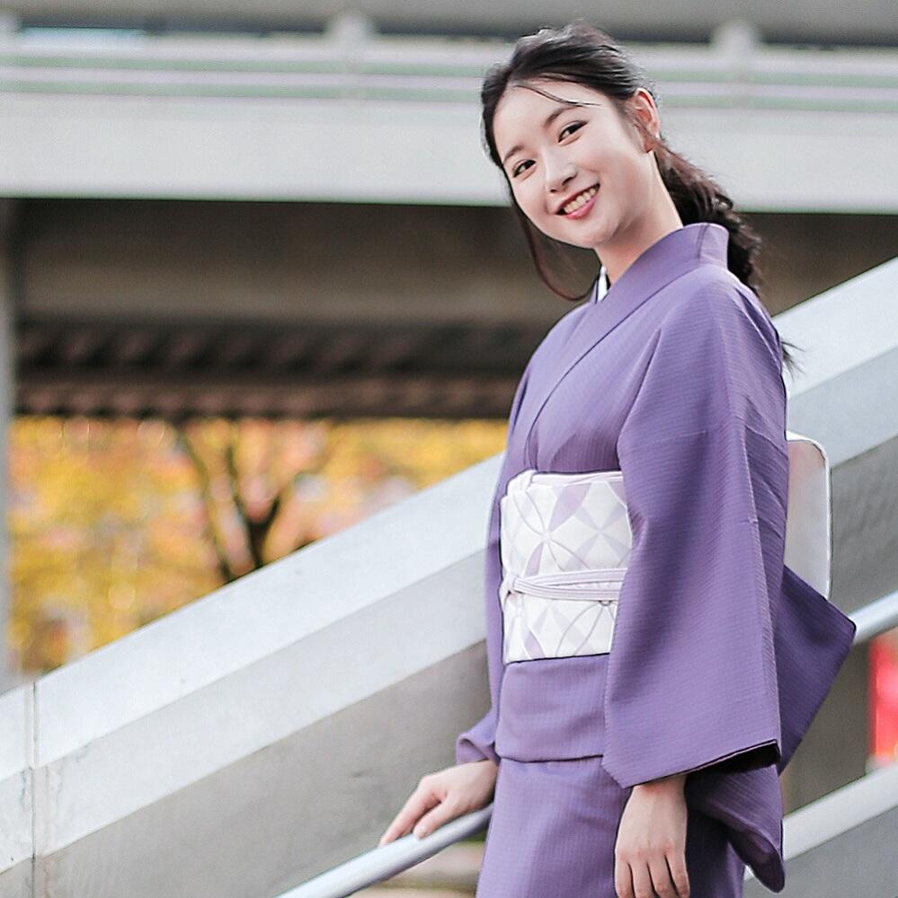 【たゆたふ】30秒で着られる色無地 袷 六花（ROCCA）（薄紫 Ｍサイズ）