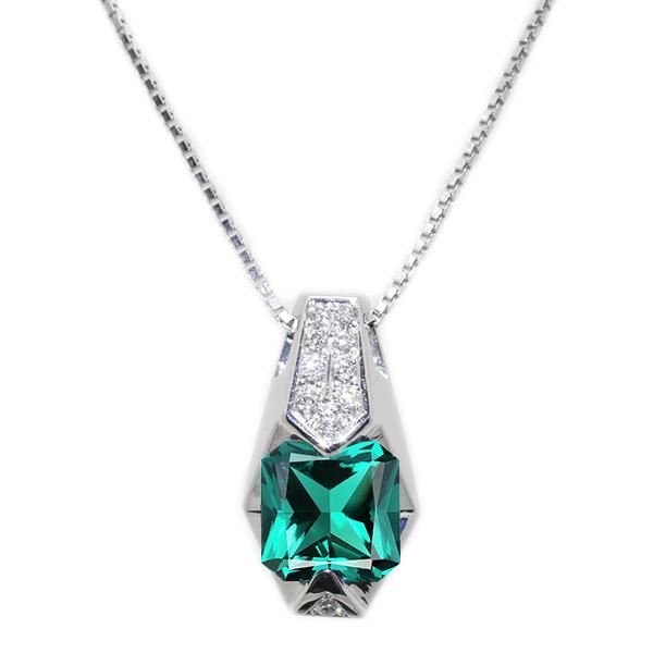 【京セラ】クレサンベール〈エメラルド・天然ダイヤモンド〉ペンダント【プレミアム/プラチナ/プリンセスエメラルドカット/5月誕生石】