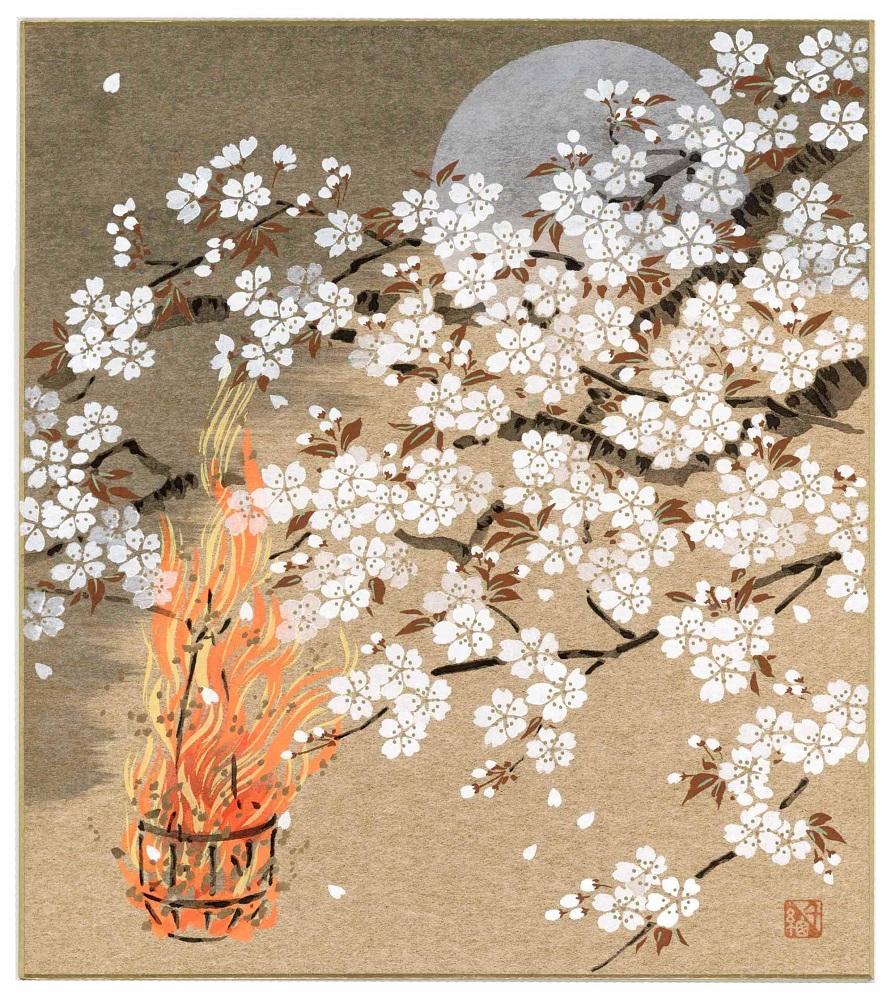 【長谷川松寿堂】型友禅染色紙（８寸×９寸）４枚・色紙立て１個