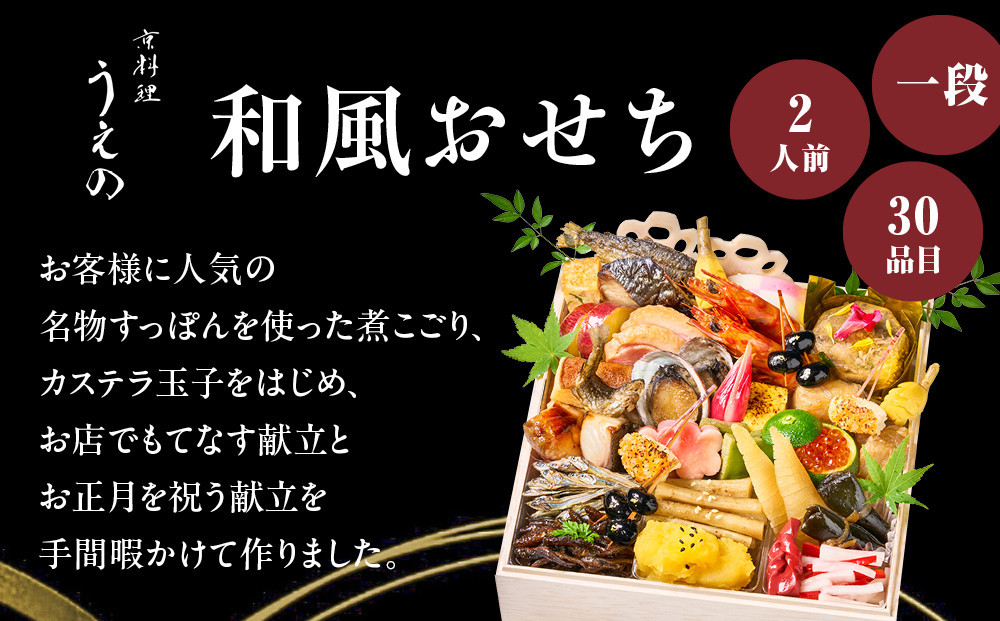 【大丸京都店おすすめ品】＜京料理 うえの＞和風おせち一段 2人前｜京都 東山 料亭おせち 人気［ 料亭の和風おせち 一段 2人 京料理 京懐石 グルメ おいしい 人気 おすすめ 2027 正月 お祝い お取り寄せ 通販 送料無料 年内配送 ふるさと納税 ］