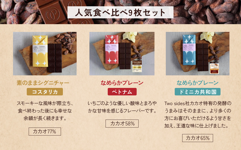 【Premarché Cacaolate Lab】国際コンテスト入賞店の手づくりチョコレート 産地食べ比べ9枚セット｜京都 チョコレート専門店 人気セット［ 手作りチョコ カカオ産地食べ比べ おいしい 人気 おすすめ お菓子 洋菓子 スイーツ お取り寄せ 通販 送料無料 ふるさと納税 ］