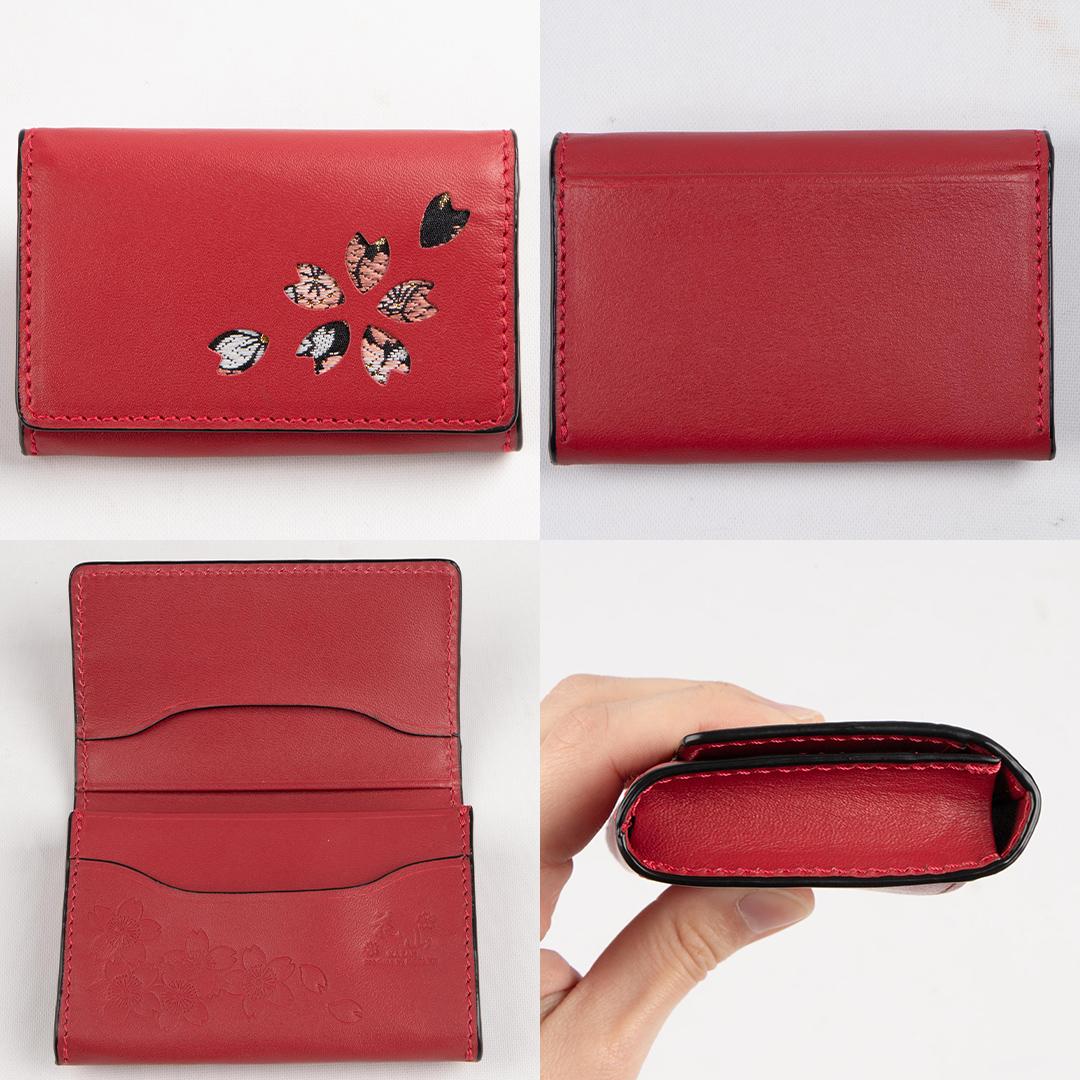 【デグナー】花山名刺ケース[W-130K]（レッド-京桜）［ 京都 バイクギア ケース 人気 おすすめ 革 レザー ツーリング ライダー バイカー バイク ブランド メーカー ギア パーツ ］