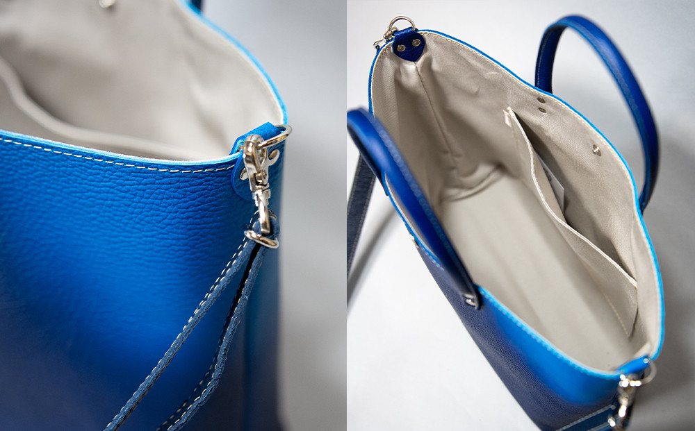 【池内友禅】SOMEA brume レザートートバッグM(タンゴブルー) ｜京都 友禅染 ブランド バッグ 鞄 人気［ かばん トートバッグ ショルダーバッグ おすすめ 革製品 本格 通勤 雑貨 高級 男女兼用 お取り寄せ 通販 送料無料 ふるさと納税 ］