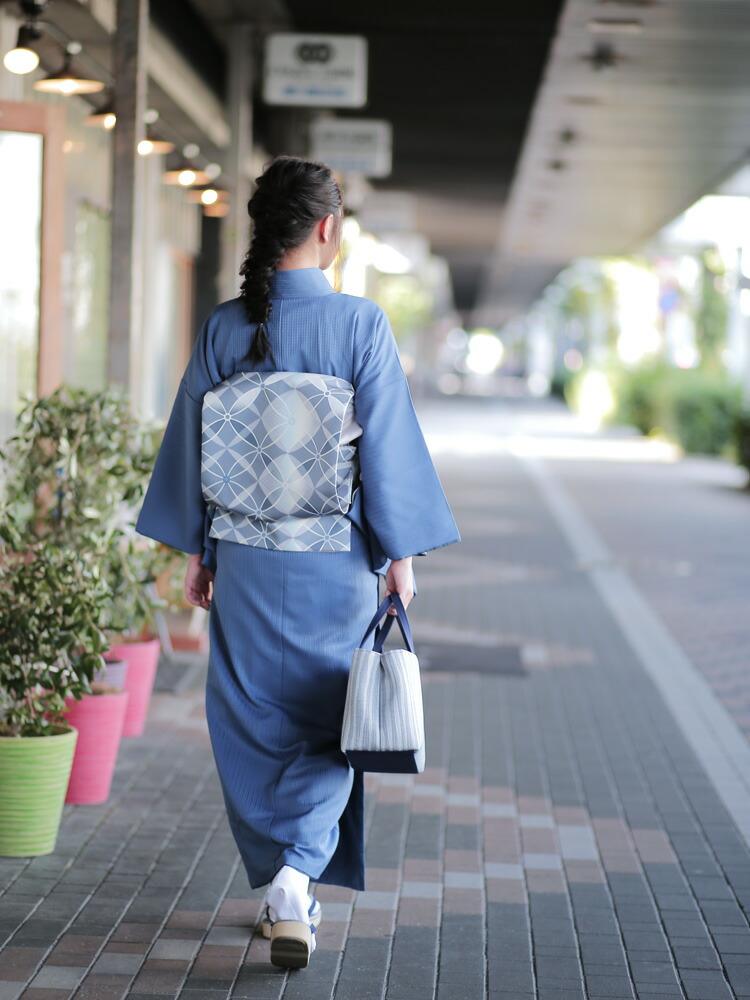 【たゆたふ】30秒で着られる色無地 袷 六花（ROCCA）（濃紺 Ｍサイズ）