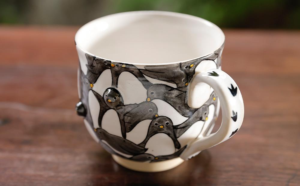 【小手鞠窯】コーヒー碗皿(ペンギン尽くし)｜京都 食器 コップ 皿 人気［ 京都 京焼 清水焼 食器 コップ カップ 皿 人気 おすすめ 伝統工芸 お取り寄せ 通販 送料無料 ふるさと納税 ］