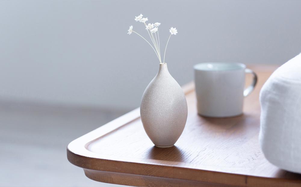 【瑞光窯-ZUIKOU-】フラワーベース＆ドライフラワー　No.002 Ecru Beige × スターフラワー　花 花瓶 陶磁器 シンプル 京都