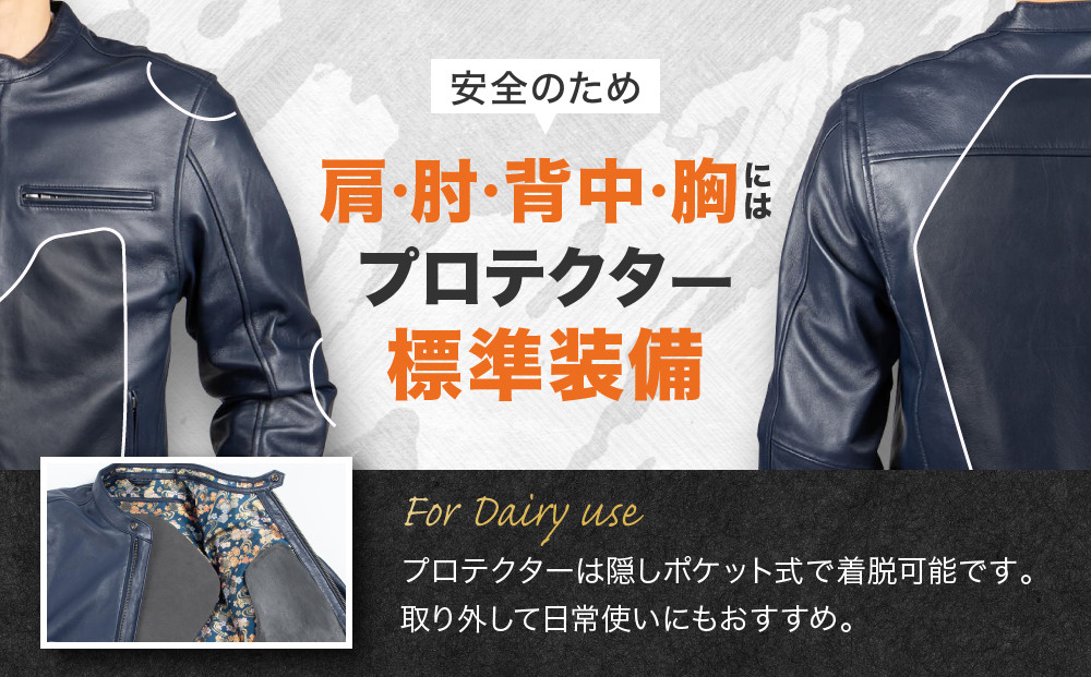 【デグナー】クラシック×花山コラボジャケット 21SJ-14K ネイビー 鉄流水雪輪＜XLサイズ＞［ 京都 バイクギア ブランド レザー ジャケット 人気 おすすめ 革 牛革 ツーリング ライダー バイカー バイク メーカー ギア パーツ 送料無料 ふるさと納税 ］