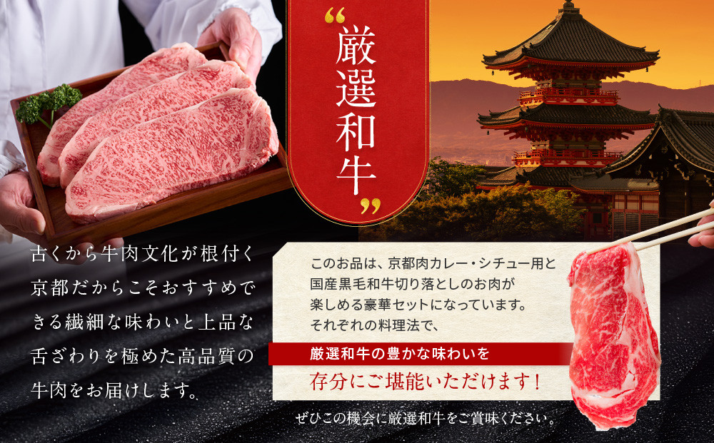 【モリタ屋】京都肉カレー・シチュー用500g＆国産黒毛和牛切り落とし600gセット｜老舗牛肉専門店 有名店 ブランド牛 人気 牛肉［ 明治二年創業 切り落とし 焼肉 高品質 グルメ おいしい 人気 おすすめ 和牛 国産 ギフト プレゼント 贈答 お取り寄せ 通販 送料無料 ふるさと納税 ］