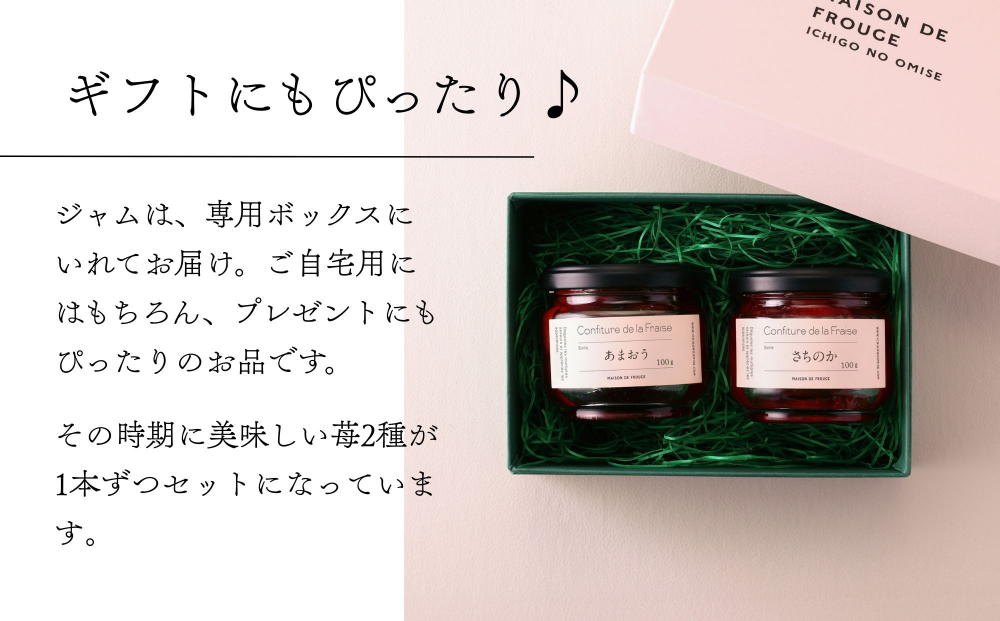 【MAISON DE FROUGE】季節の自家製いちごジャム 2種・各100g｜人気いちごスイーツ [ 苺スイーツ専門店 苺と砂糖のみで作られたジャム 果肉ごろごろ あまおう さちのか 紅ほっぺ おいCベリー おすすめ 手作りジャム ギフト プレゼント お取り寄せ 通販 送料無料 ふるさと納税 ]	