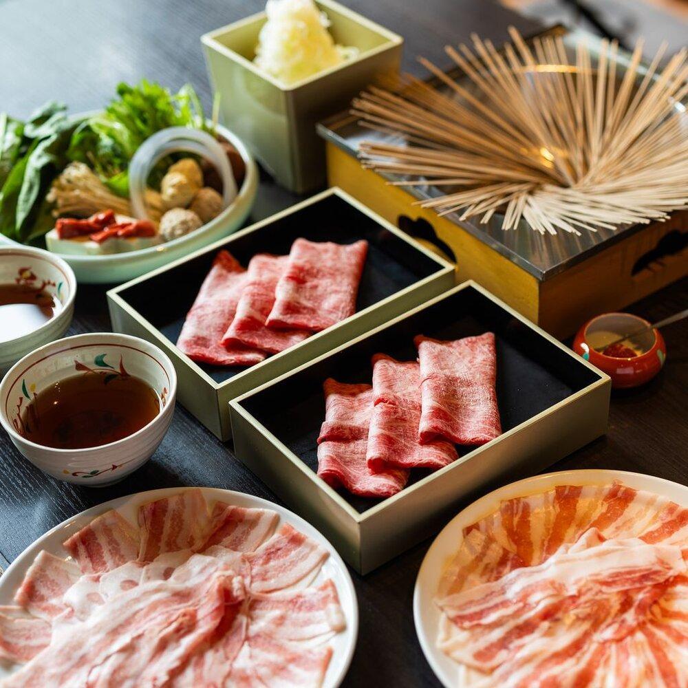 【CHIRIRI】２人前 近江牛とブランドポークの食べ比べ野菜付き 京都つゆしゃぶ