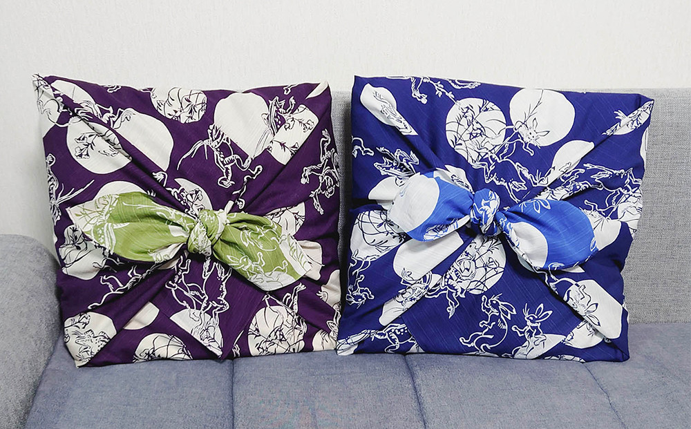 【三陽商事】鳥獣戯画 両面風呂敷 水玉柄(紫×黄緑)［ 京都 風呂敷 ふろしき バッグ 人気 おすすめ エコ おしゃれ 収納 お弁当 和柄 お取り寄せ 通販 送料無料 ふるさと納税 ］