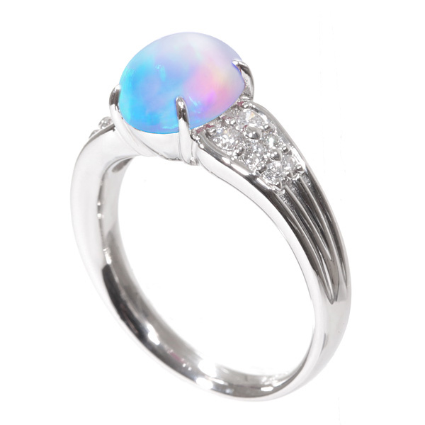 【京セラ】クレサンベール〈ウォーターオパール〉リング【プラチナ/メレダイヤ12石/カボションカット/10月誕生石/BRGW7495】