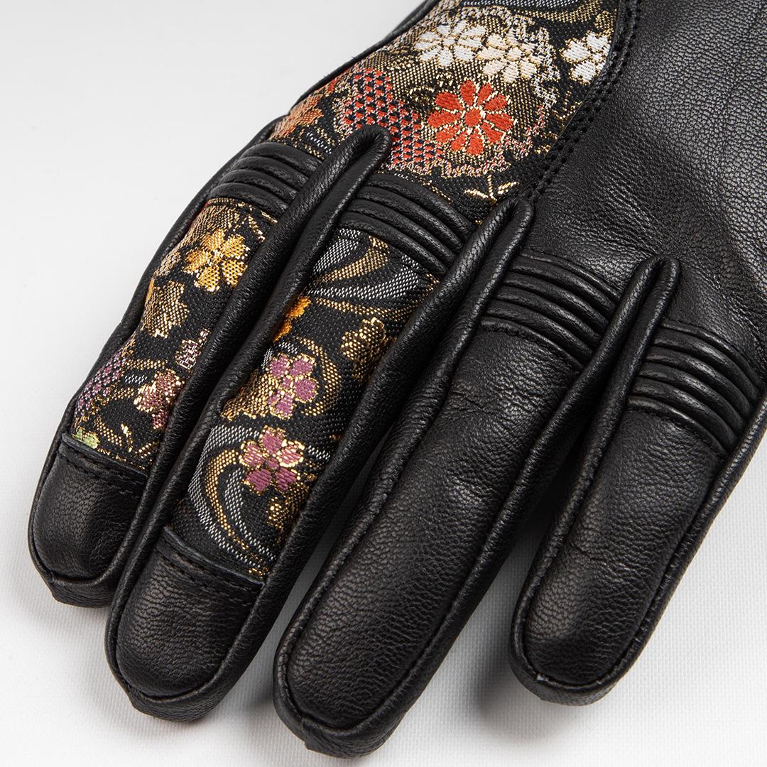 【デグナー】レザー金襴グローブ [TG-101KF] カラー：流水雪輪-ブラック【サイズL】［ 京都 バイクギア グローブ 人気 おすすめ 革 レザー ツーリング ライダー バイカー バイク ブランド メーカー ギア パーツ ］