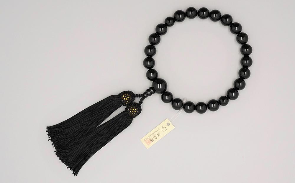 【神戸珠数店】〈京念珠〉 黒オニキス 男性用数珠【数珠袋付き】