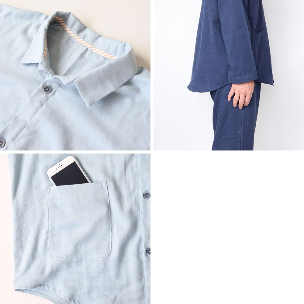 【岩本繊維】和晒京ふたえガーゼ メンズパジャマ＜Mサイズ・ヴィンテージデニム＞｜京都 老舗寝具メーカー パジャマ 感動の柔らかさ 人気［ ガーゼパジャマ 着心地抜群 お肌にやさしい 快眠 睡眠 健康 眠り おすすめ お取り寄せ 通販 送料無料 ふるさと納税 ］