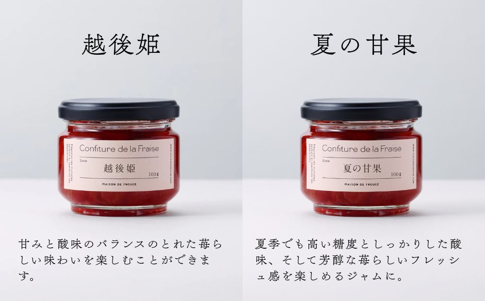 【MAISON DE FROUGE】季節の自家製いちごジャム 2種・各100g｜人気いちごスイーツ [ 苺スイーツ専門店 苺と砂糖のみで作られたジャム 果肉ごろごろ あまおう さちのか 紅ほっぺ おいCベリー おすすめ 手作りジャム ギフト プレゼント お取り寄せ 通販 送料無料 ふるさと納税 ]	