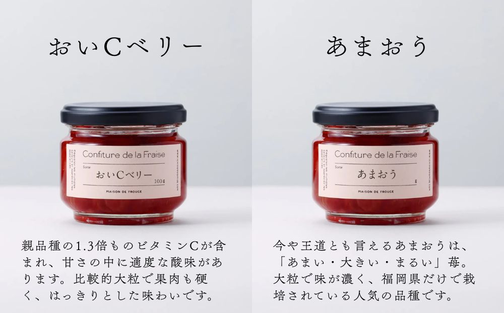 【MAISON DE FROUGE】季節の自家製いちごジャム 2種・各100g｜人気いちごスイーツ [ 苺スイーツ専門店 苺と砂糖のみで作られたジャム 果肉ごろごろ あまおう さちのか 紅ほっぺ おいCベリー おすすめ 手作りジャム ギフト プレゼント お取り寄せ 通販 送料無料 ふるさと納税 ]	