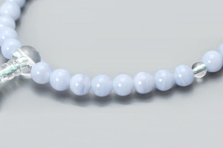 【京念珠】数珠 ブルーレースメノウ 水晶 正絹房【土屋念珠店/女性用/レディース/念珠/略式/3775】